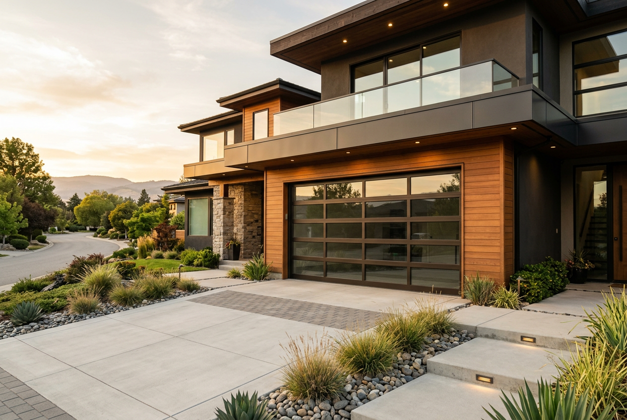 Modern glass and aluminum garage door in Collin County, TX