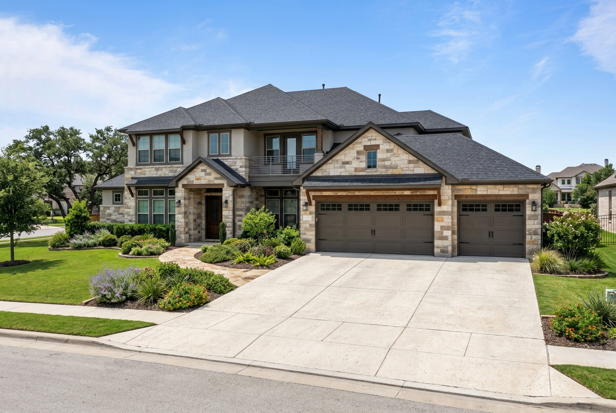 Three-car garage with insulated steel doors in Collin County, TX